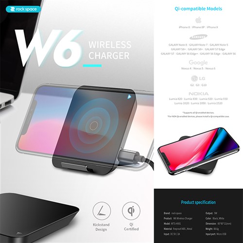 شارژر وایرلس راک اسپیس Rock Space W6 Quick Wireless Charger