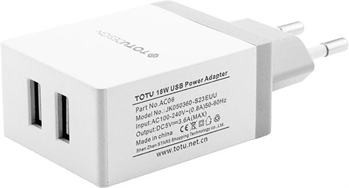 شارژر دیواری 2 پورت Qualcomm3.0 توتو TOTU Pioneer two USB Ports Smart