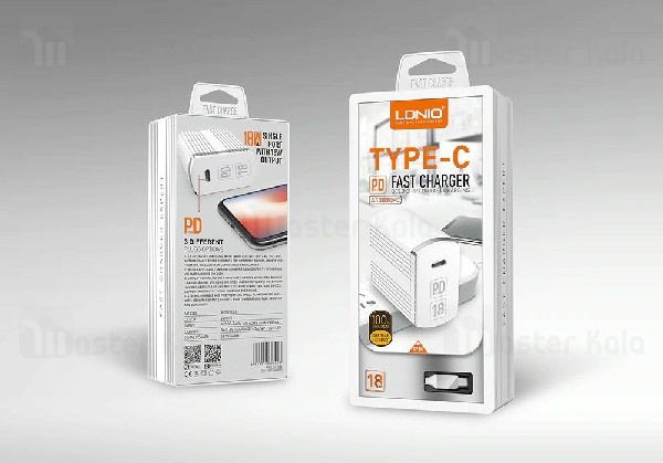 شارژر دیواری فست شارژ QC 3.0 الدینیو Ldnio A1302Q-C توان 18 وات با کابل