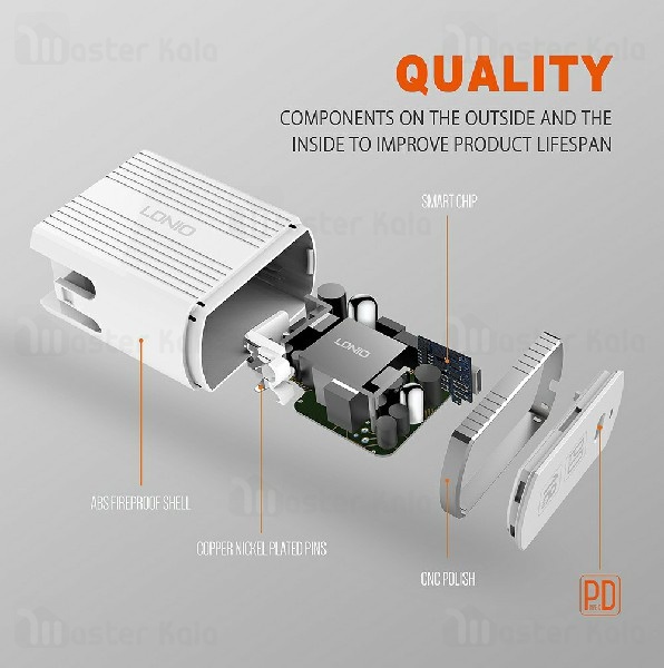 شارژر دیواری فست شارژ QC 3.0 الدینیو Ldnio A1302Q-C توان 18 وات با کابل