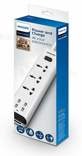 سه راهی برق و شارژ فیلیپس Philips SPN6237WD Power and Charge دارای 4 پورت USB