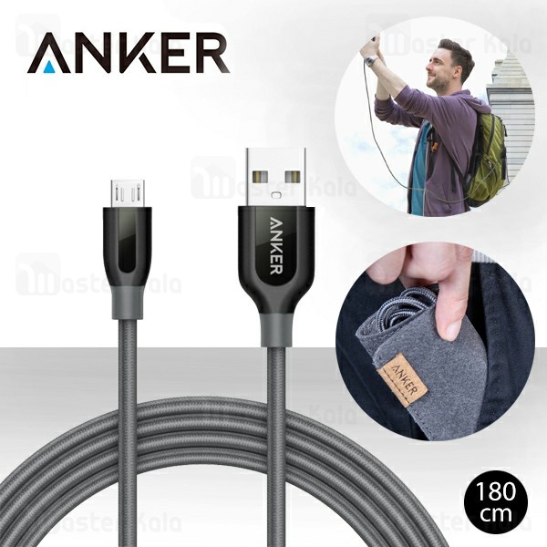 کابل میکرو یو اس بی انکر Anker A8143 Power Line Plus طول 1.8 متر به همراه کیف