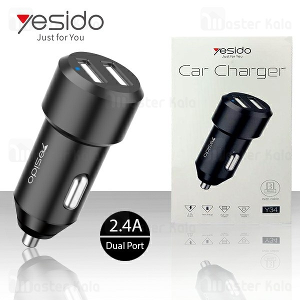 شارژر فندکی یسیدو Yesido Y34 Dual Port Car Charger توان 2.4 آمپر همراه کابل