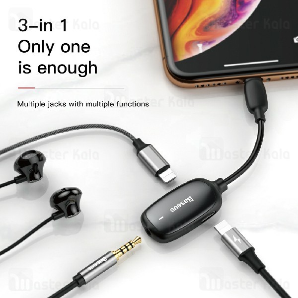 کابل مبدل Baseus 3-in-1 iP Male to Dual iP 3.5mm Female Adapter L51