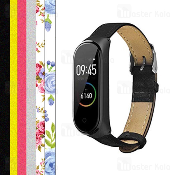 بند چرمی اکلیلی طرح دار دستبند سلامتی شیائومی Xiaomi Mi Band 3 / 4 Leather Strap