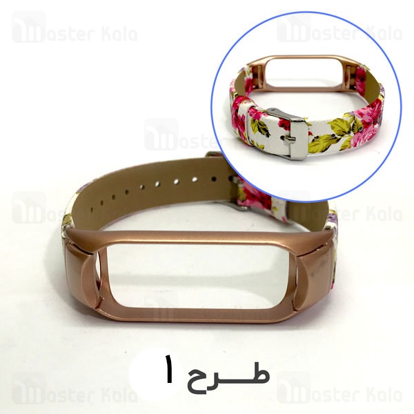 بند چرمی اکلیلی طرح دار دستبند سلامتی شیائومی Xiaomi Mi Band 3 / 4 Leather Strap