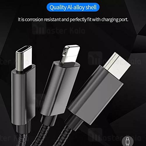 کابل سه کاره Rock RCB0722 3 in 1 Metal Stretchable Cable 3.3A