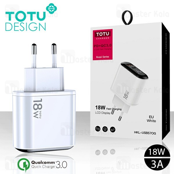 شارژر دیواری دو پورت توتو Totu HKL-USB57OG PD QC3.0 Charger 18W توان 3 آمپر