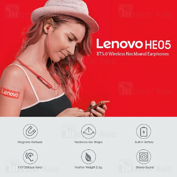هندزفری بلوتوث لنوو Lenovo HE05 Hanging Wireless Bluetooth طراحی مگنتی