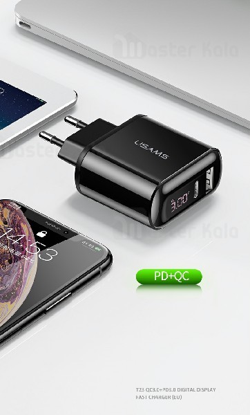 شارژر دیواری یوسمز Usams CC085 PD QC3.0 Digital Fast Charger 18W