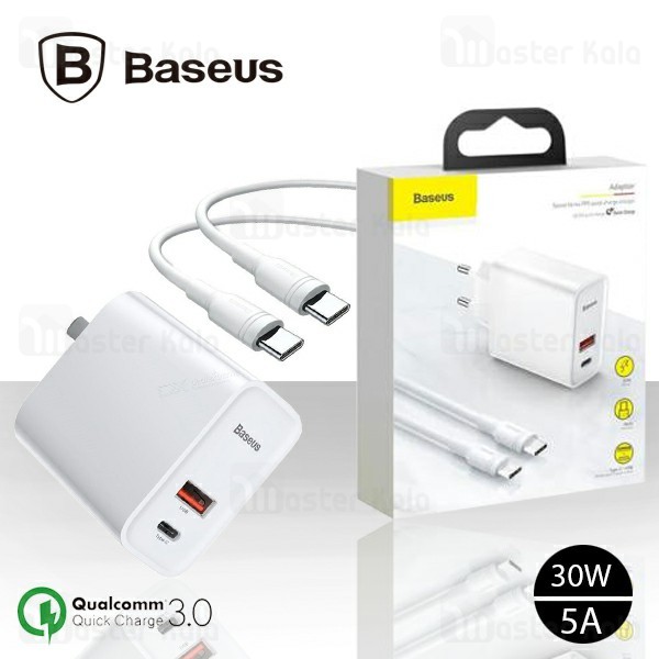 شارژر دیواری دو پورت Baseus Speedy PPS QC3.0 5A Charger 30W CCFS-A02 دارای کابل شارژ