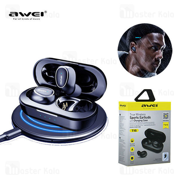 هندزفری بلوتوث دو تایی اوی AWEI T16 Bluetooth Earphone به همراه داک شارژ