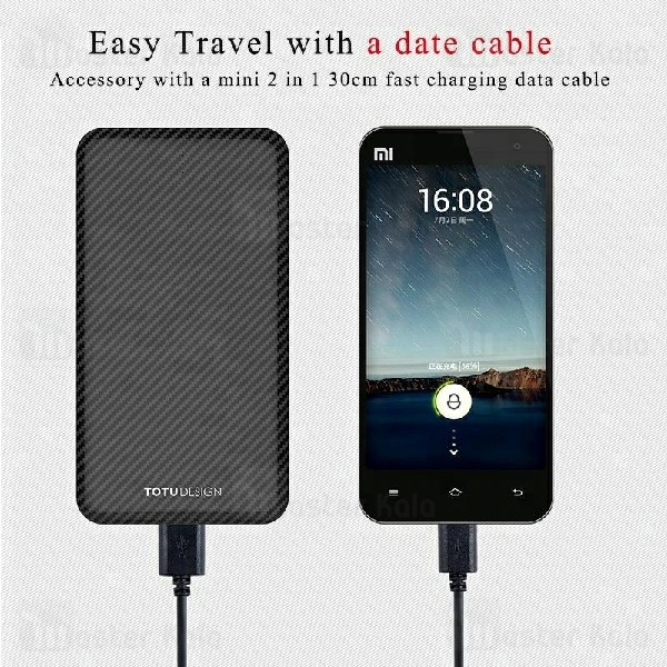 پاوربانک 10000 میلی آمپر توتو TOTU PB32 Fiber Power Bank توان 2.1 آمپر