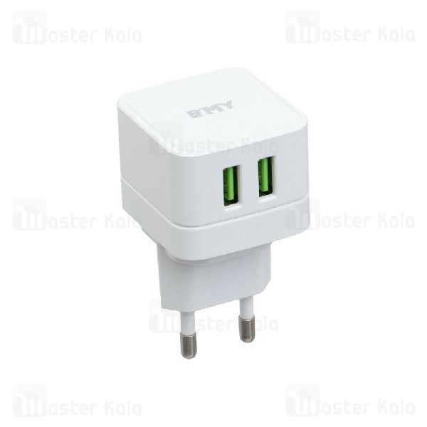 شارژر دیواری دو پورت 2.4 آمپر EMY MY-A200 Dual USB Charger همراه با کابل