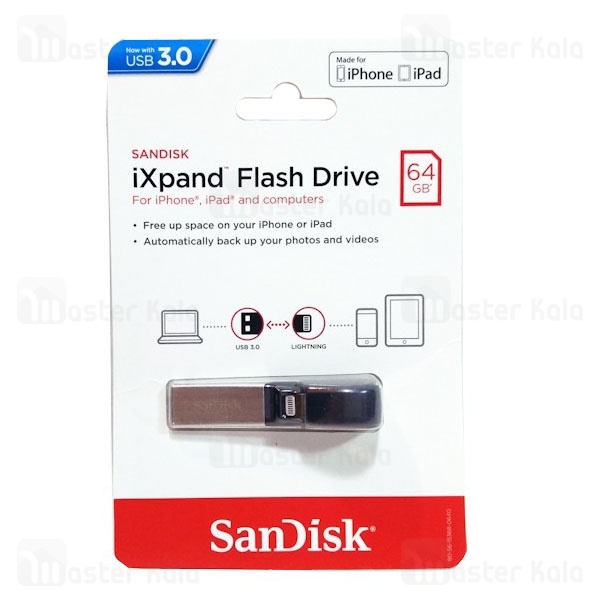 فلش مموری 64 گیگابایت لایتنینگ آیفون سن دیسک Sandisk iXPAND Lightning and USB3.0