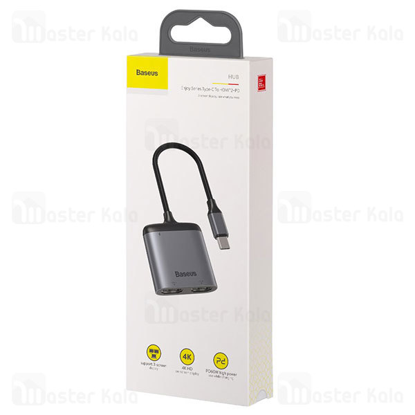 کابل تبدیل پورت Type-C به HDMI و Type-C بیسوس Baseus USB-C to 2x HDMI and USB-C PD CAHUB-I0G