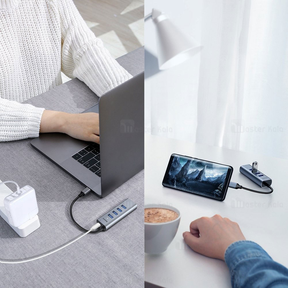 تبدیل Type-C به USB بیسوس Baseus Type-C to USB3x4+PD HUB adapter CAHUB-Q0G دارای 4 پورت