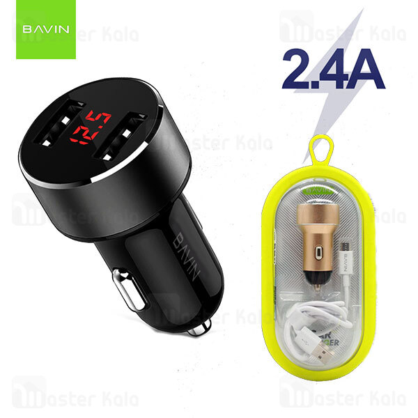 شارژر فندکی باوین Bavin PC373 2.4A QC3 Car Charger دو پورت همراه با کابل