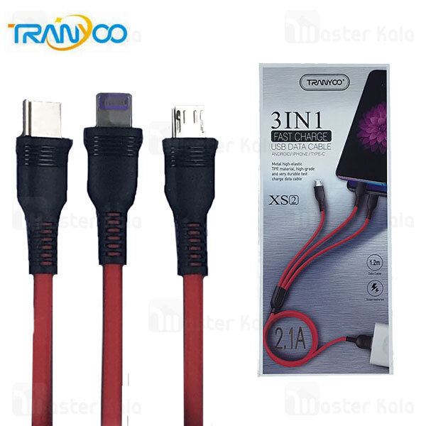 کابل سه سر ترانیو Tranyoo XS2 3 in 1 Charging Cable توان 2.1 آمپر
