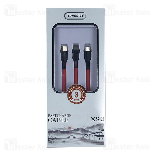 کابل سه سر ترانیو Tranyoo XS2 3 in 1 Charging Cable توان 2.1 آمپر