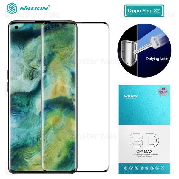 محافظ صفحه شیشه ای دورچسب تمام صفحه نیلکین Oppo Find X2 / Find X2 Pro 3D CP+ Max