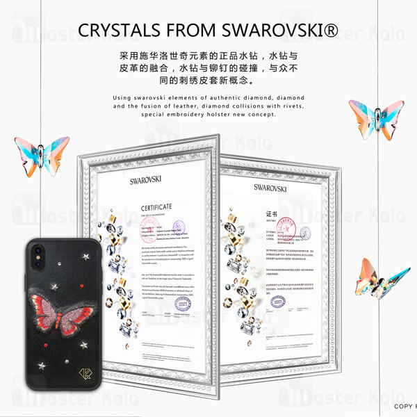 قاب چرمی آیفون Apple iPhone X / XS Kingxbar Swarovski Insect Series Butterfly