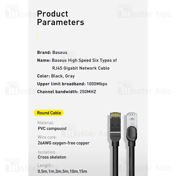 کابل شبکه بیسوس Baseus PCWL-I01 Cat6.0 RJ45 Gigabit 5m با طول 5 متر