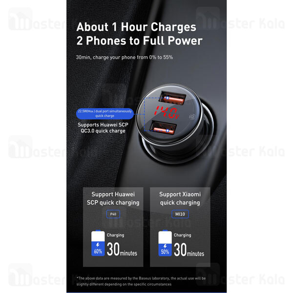 شارژر فندکی Baseus Digital Display Dual Quick Charger U+U 45W VCKX45A CCBX-B0G