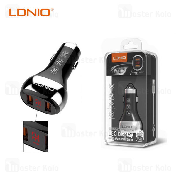 شارژر فندکی فست شارژ الدینیو LDNIO C2 LED Display Fast Car Charger 36W توان 36 وات همراه با کابل