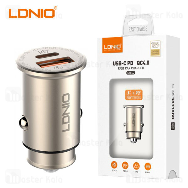 شارژر فندکی فست شارژ الدینیو LDNIO C506Q USB-C PD QC4 Fast Car Charger 30W توان 30 وات همراه با کابل