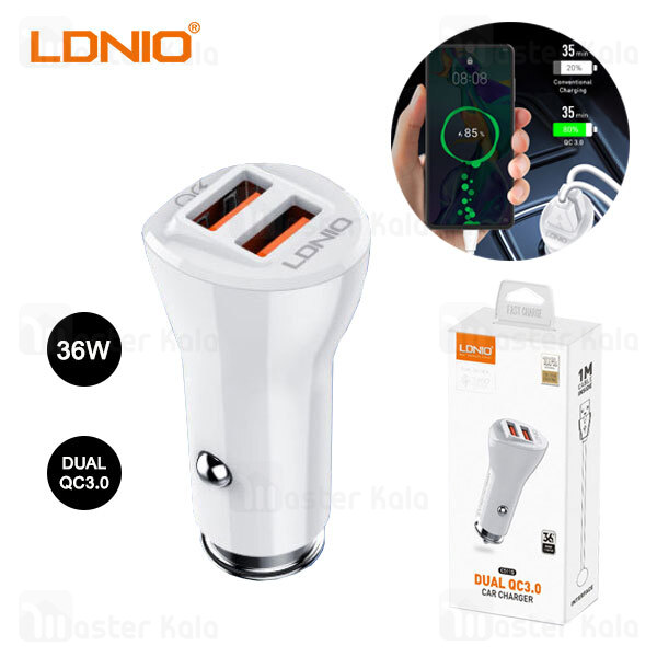 شارژر فندکی فست شارژ الدینیو LDNIO C511Q Dual QC3.0 3A Car Charger 36W توان 36 وات همراه با کابل