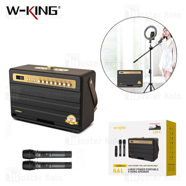 اسپیکر بلوتوث دبلیو کینگ W-King K6L Wireless Speaker توان 120 وات رم و فلش خور با دو عدد میکروفون