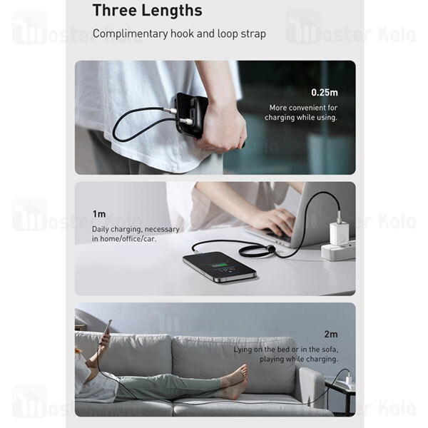 کابل لایتنینگ به تایپ سی Baseus Cafule Series Metal CATLJK-B01 Type C to Lightning 2m 20W