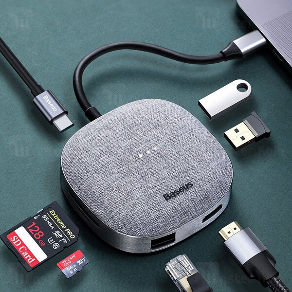 هاب 7 پورت بیسوس Baseus Fabric Series 7 in 1 Type-C Multifunctional HUB Adapter CAHUB-DX0G