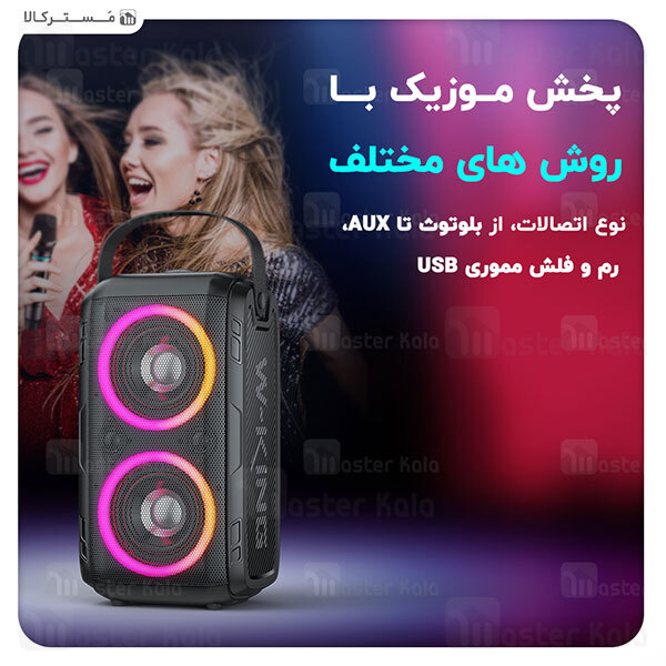 اسپیکر بلوتوث دبلیو کینگ W-King T9 Wireless Speaker توان 80 وات رم و فلش خور با یک عدد میکروفون