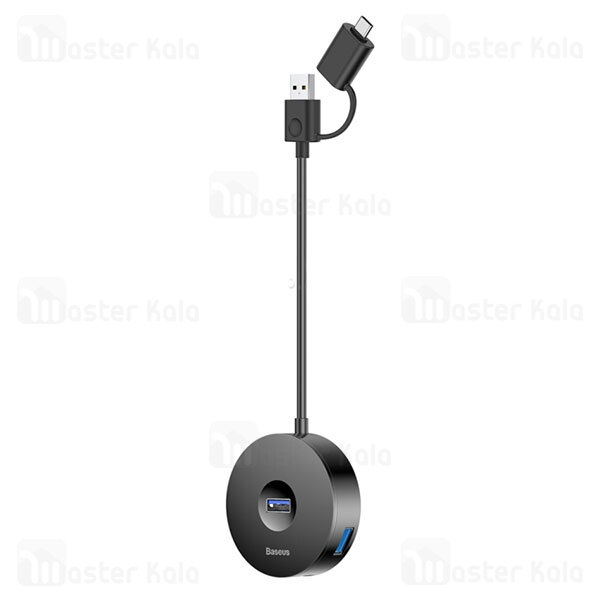 هاب 4 پورت دو کاره بیسوس Baseus Round Box Hub Adapter USB 3.0 And Type C CAHUB-GB01 طول 12 سانتی متر