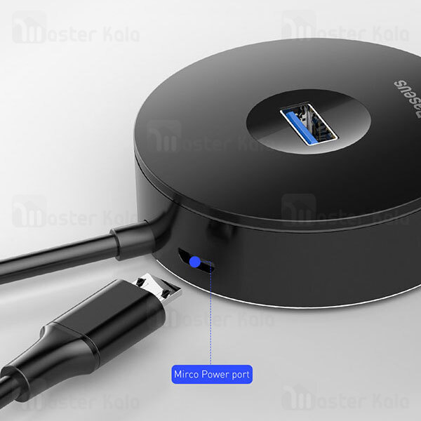 هاب 4 پورت دو کاره بیسوس Baseus Round Box Hub Adapter USB 3.0 And Type C CAHUB-GB01 طول 12 سانتی متر