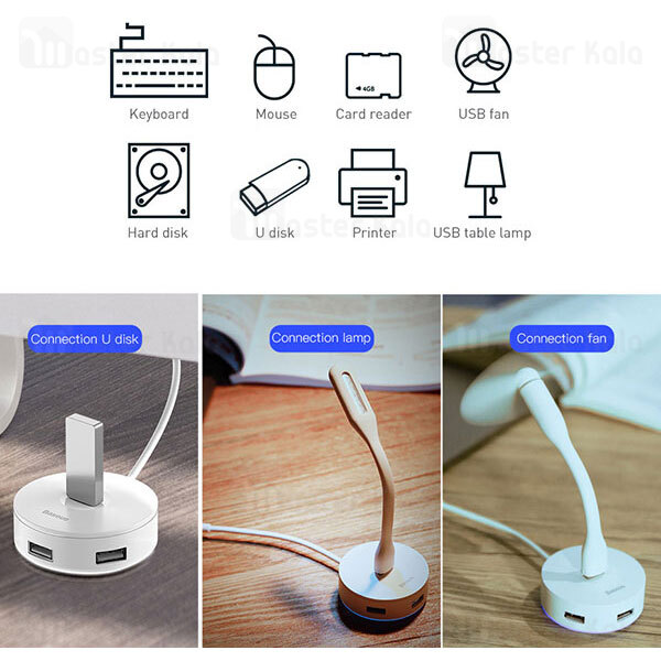 هاب 4 پورت دو کاره بیسوس Baseus Round Box Hub Adapter USB 3.0 And Type C CAHUB-GB01 طول 12 سانتی متر