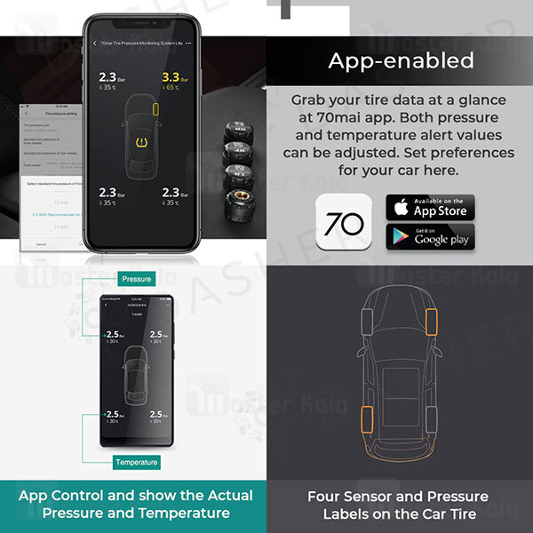 سنسور فشار باد و دمای لاستیک شیائومی Xiaomi 70Mai Midrive T02 Tire Pressure Monitoring System Lite