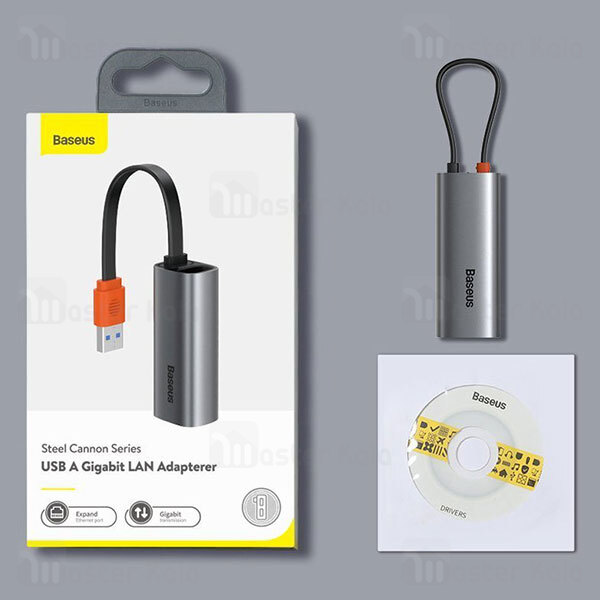 کابل تبدیل USB و Type C به LAN بیسوس Baseus Steel Cannon USB A And Type C Bidirectional Gigabit LAN Adapter CAHUB-AF0G