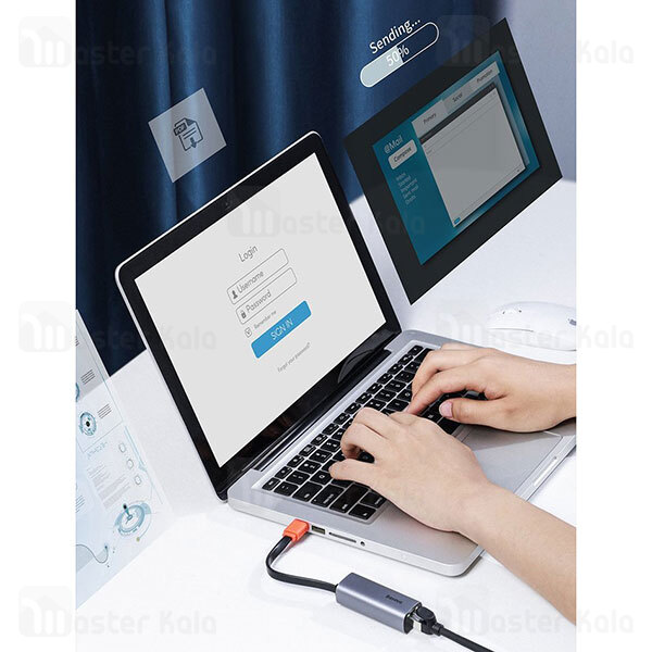 کابل تبدیل USB و Type C به LAN بیسوس Baseus Steel Cannon USB A And Type C Bidirectional Gigabit LAN Adapter CAHUB-AF0G