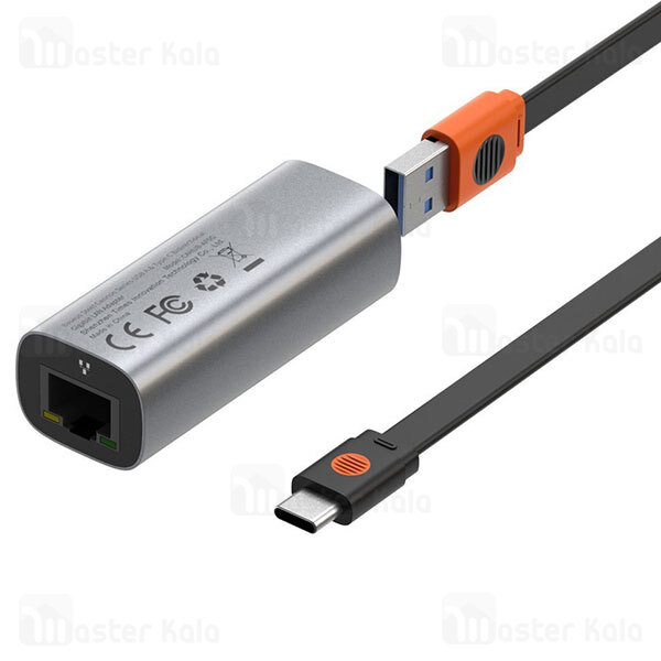 کابل تبدیل USB و Type C به LAN بیسوس Baseus Steel Cannon USB A And Type C Bidirectional Gigabit LAN Adapter CAHUB-AF0G