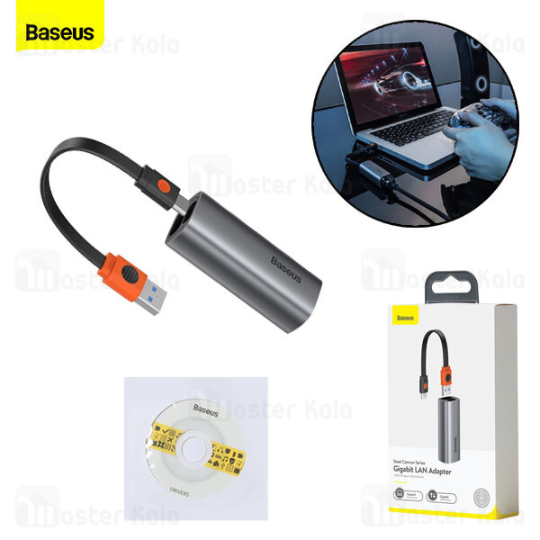 کابل تبدیل USB و Type C به LAN بیسوس Baseus Steel Cannon USB A And Type C Bidirectional Gigabit LAN Adapter CAHUB-AF0G