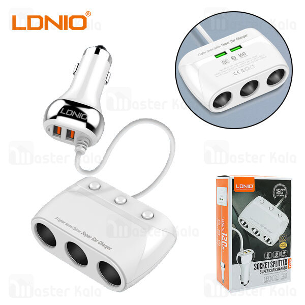 شارژر فندکی LDNIO C504Q Car Charger QC3.0 With Cigarette Lighter Expansion 160W