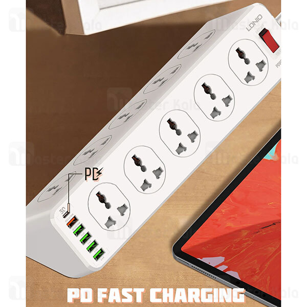 چند راهی برق LDNIO SC10610 5 USB And 1 Type C QC3.0 PD Power Strip