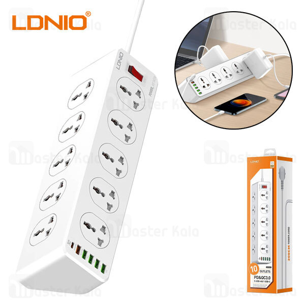 چند راهی برق LDNIO SC10610 5 USB And 1 Type C QC3.0 PD Power Strip