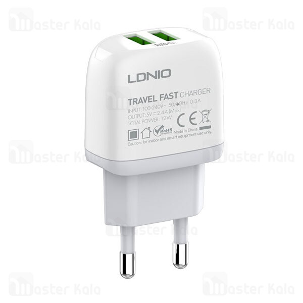 شارژر دیواری الدینیو LDNIO A2219 QC2.0 Dual USB Fast Wall Charger 12W توان 12 وات همراه کابل