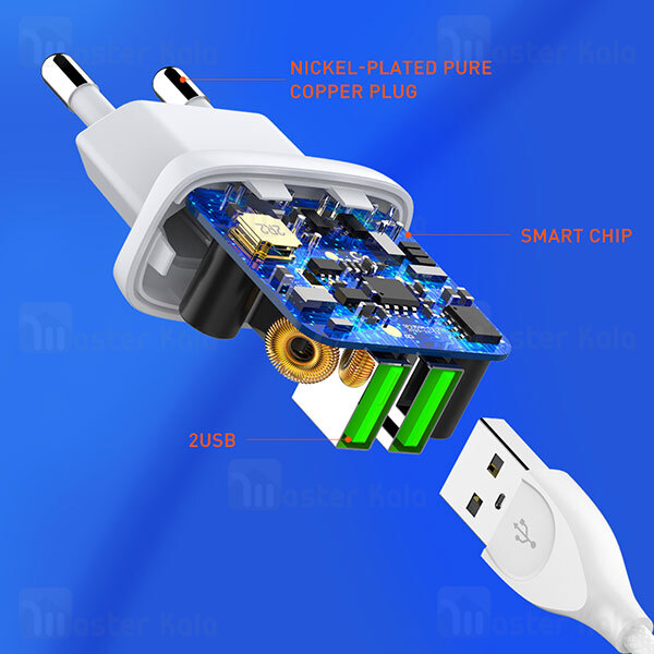 شارژر دیواری الدینیو LDNIO A2219 QC2.0 Dual USB Fast Wall Charger 12W توان 12 وات همراه کابل