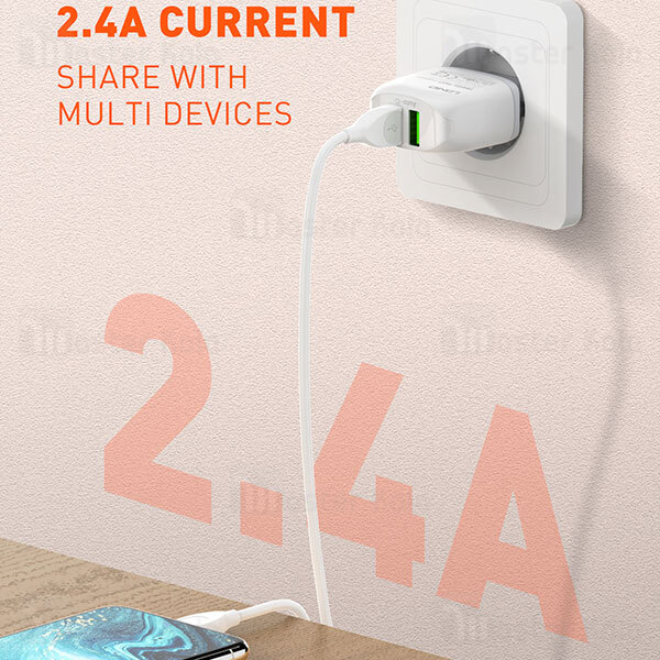 شارژر دیواری الدینیو LDNIO A2219 QC2.0 Dual USB Fast Wall Charger 12W توان 12 وات همراه کابل