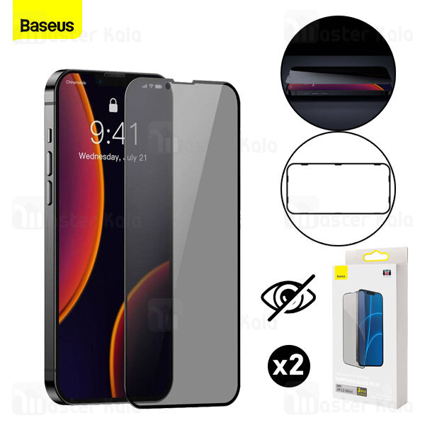 پک 2تایی گلس حریم شخصی تمام صفحه آیفون Apple iPhone 13 Mini Baseus Anti-Spy Glass Film SGQP010601